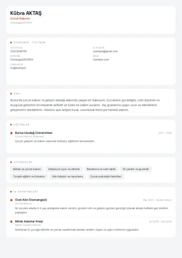 Çocuk Bakıcısı CV Örnekleri cv indir